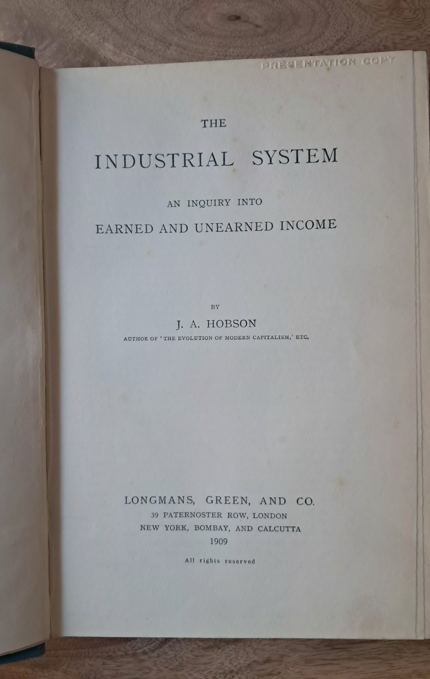 1909 First Edition J.A. Hobson – The Industrial System | Classic Political Economy