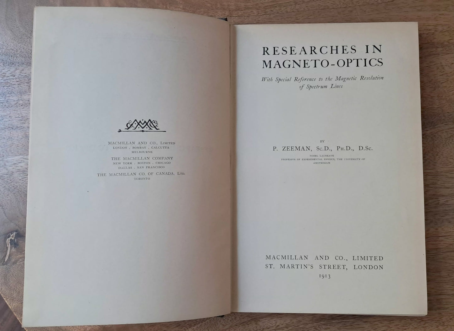 Pieter Zeeman – Researches in Magneto-Optics (1913) First Edition | Nobel Prize Physics