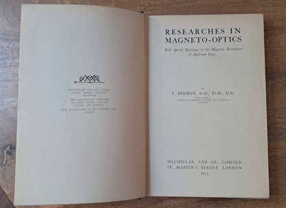 Pieter Zeeman – Researches in Magneto-Optics (1913) First Edition | Nobel Prize Physics